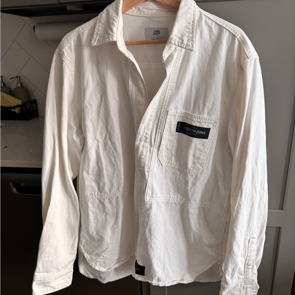 Men's-White Denim Shirt Jacket